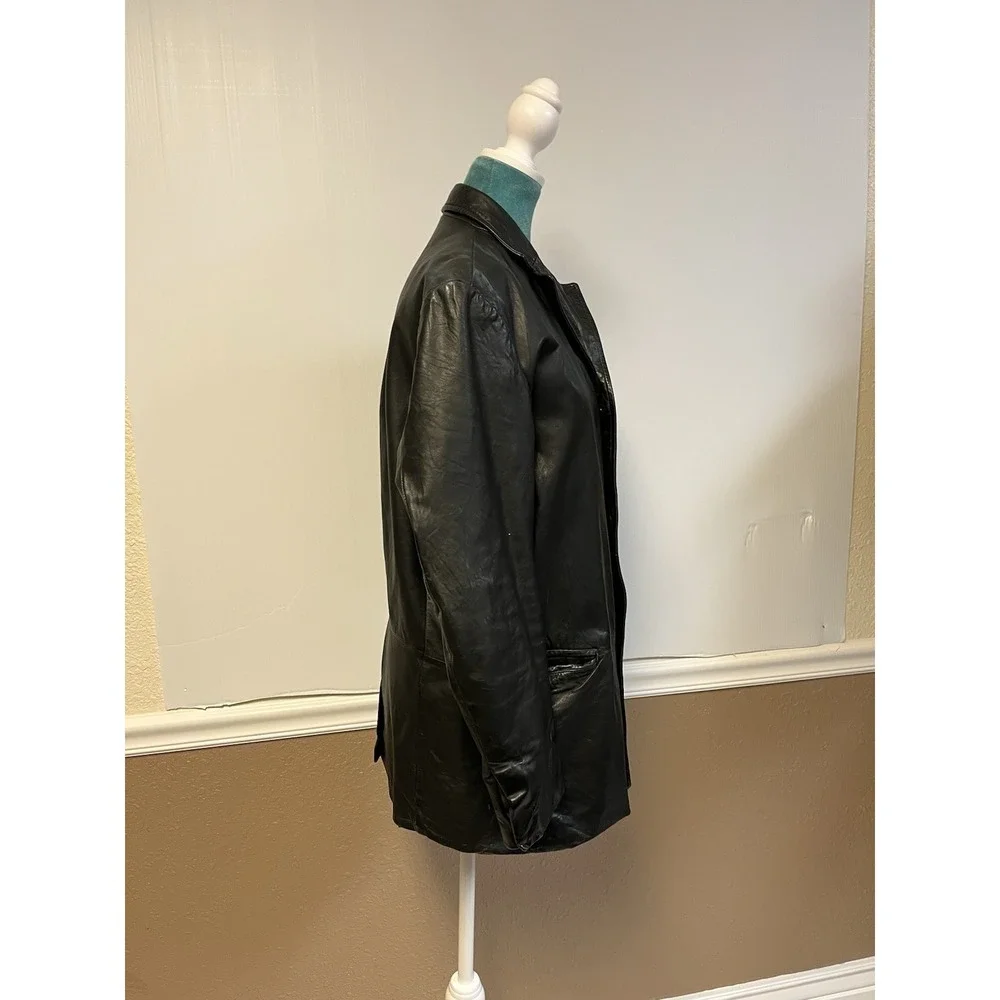 Vintage 90's Y2K BANANA REPUBLIC Black Leather Coat Mens Large‎